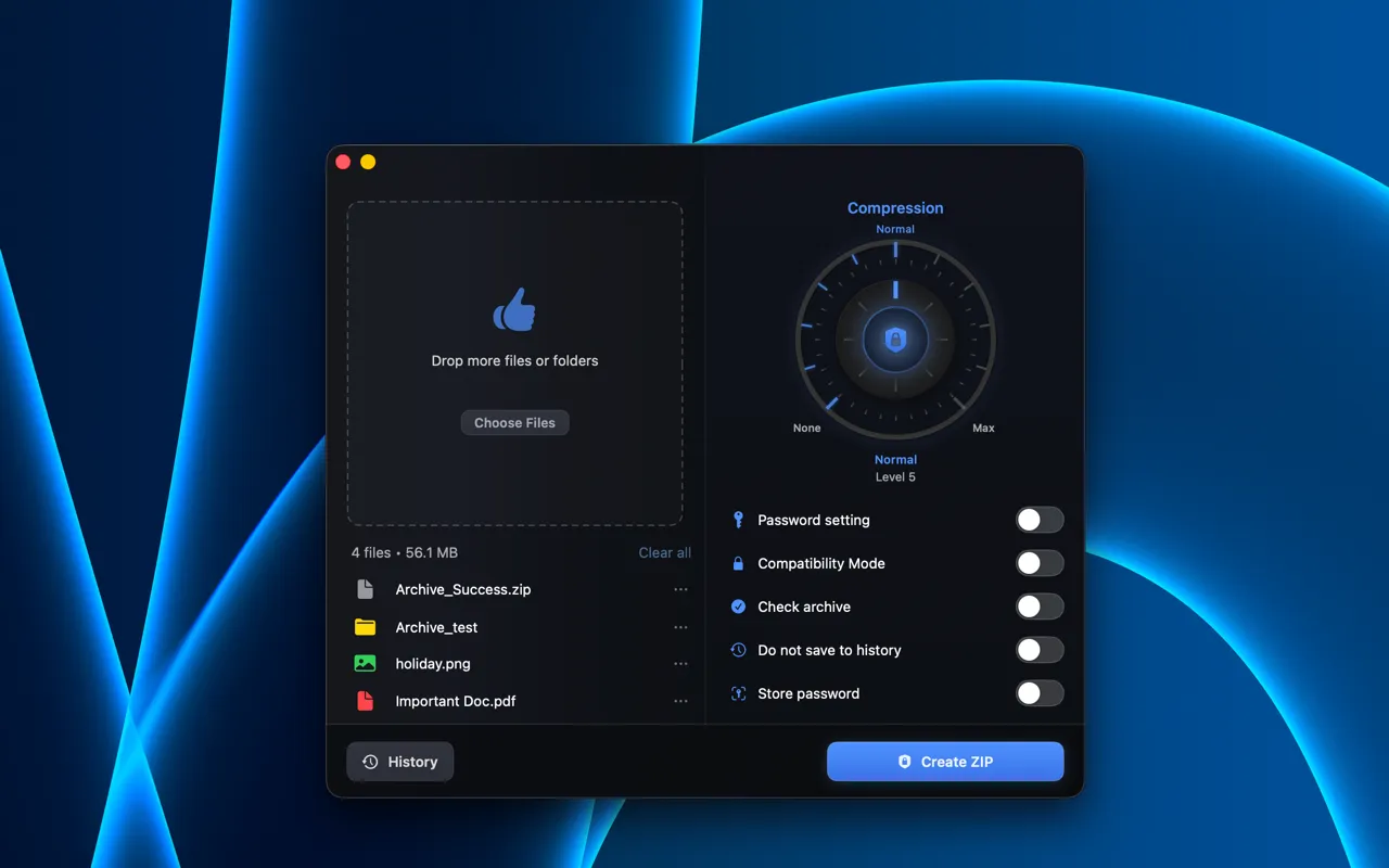 ZipVault compression dial set to Normal level