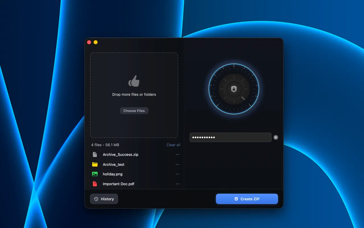 ZipVault with password field and masked input